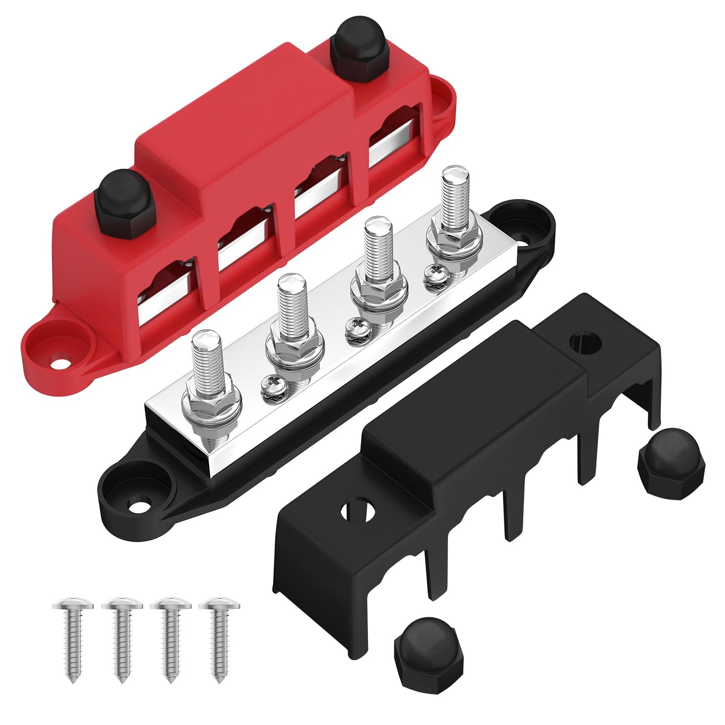 Joinfworld 400A Power Distribution Block 12V Bus Bar with 4 x 5/16"(M8) Studs Battery Bus Bar 48V DC Marine Terminal Block for Automotive Car Solar - Negative&Positive
