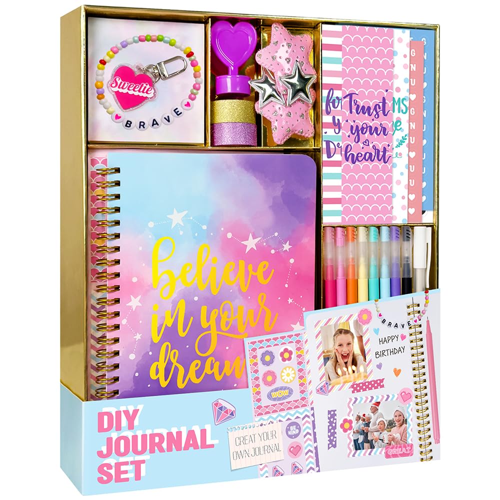 DIY Journal Kit for Girls - 48 pcs DIY Journal Set for Tween & Teen Girls, Stationery Set, Scrapbook & Diary Supplies Set, Journaling Art Crafts Kit, Ideal Gifts for 8 9 10 11 12 13 14 Year Old Girl