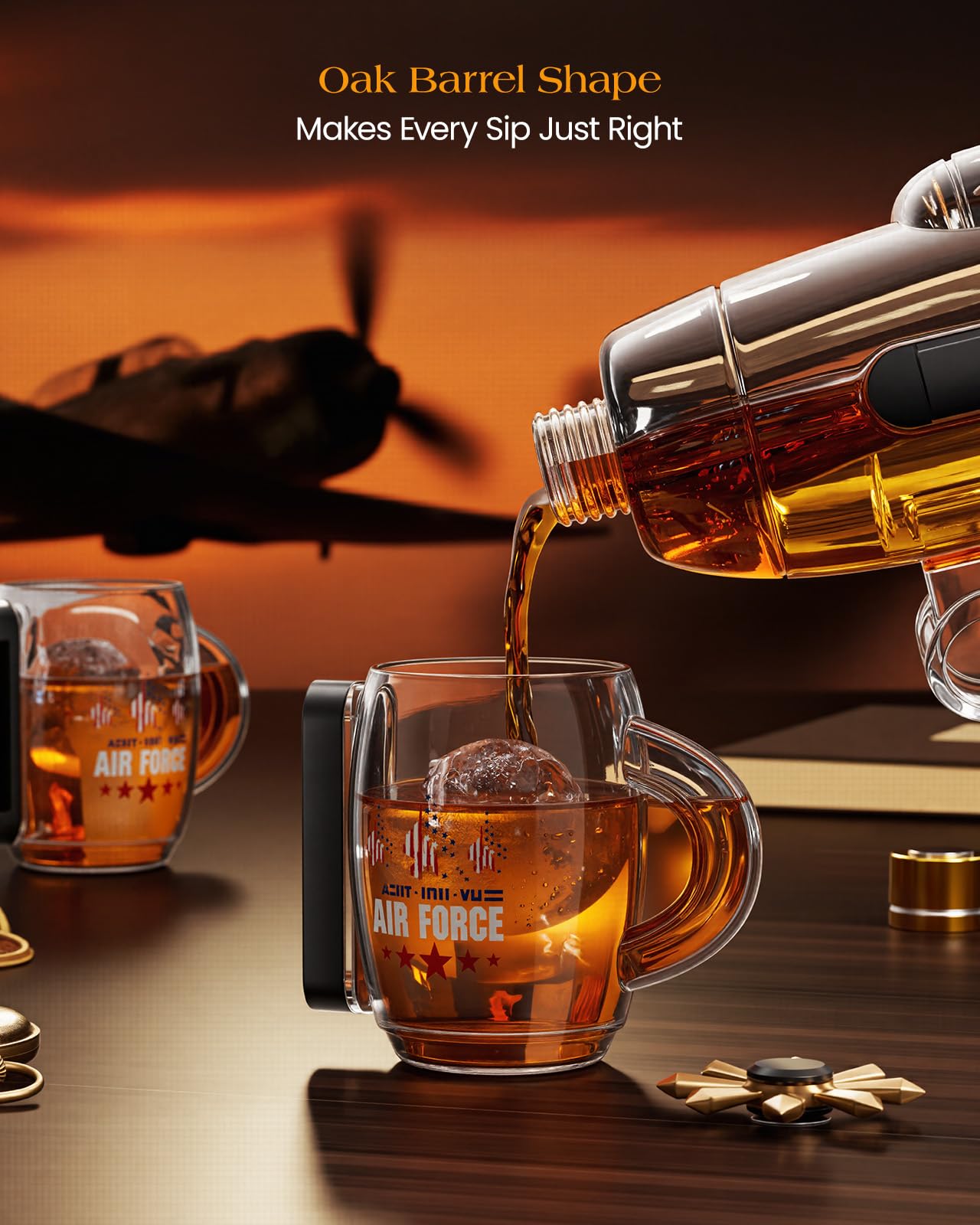 Gifts for Men Dad, Kollea Fighter Aircraft Whiskey Decanter Set with 2 Detachable Glasses, Gag Birthday Gift Ideas for Father, Husband, Boyfriend, Brother, Air Force Fans & Military Lover, Anniversary
