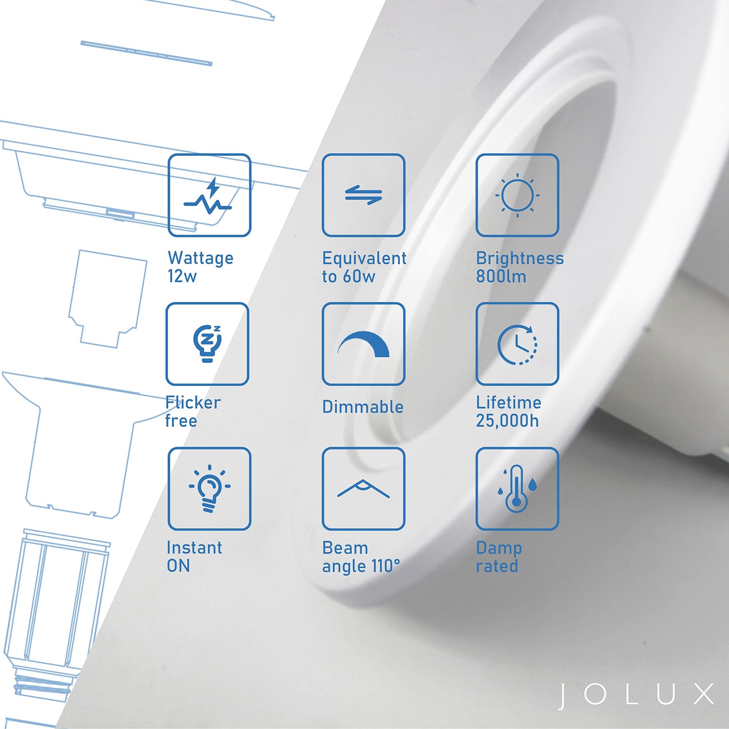 Jolux 5/6 Inch LED Can Lights Adjustable Recessed Retrofit Downlight,12W=60W,2700K Soft White,800LM,Dimmable,ETL Damp Rated Replacement Recessed Lighting Install,Flat Trim,E26 Base,4-Pack