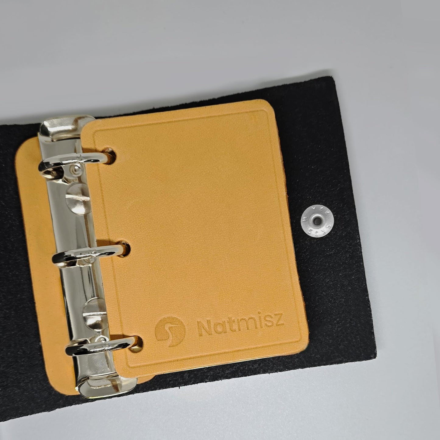 Natmisz: Password Book, A9 Size Leather Binder Password Keeper, 50 Pages Password Notebook Organizer Computer and Internet Address Website Login, Gifts for Home and Office (Black Cover, Silver Rings)