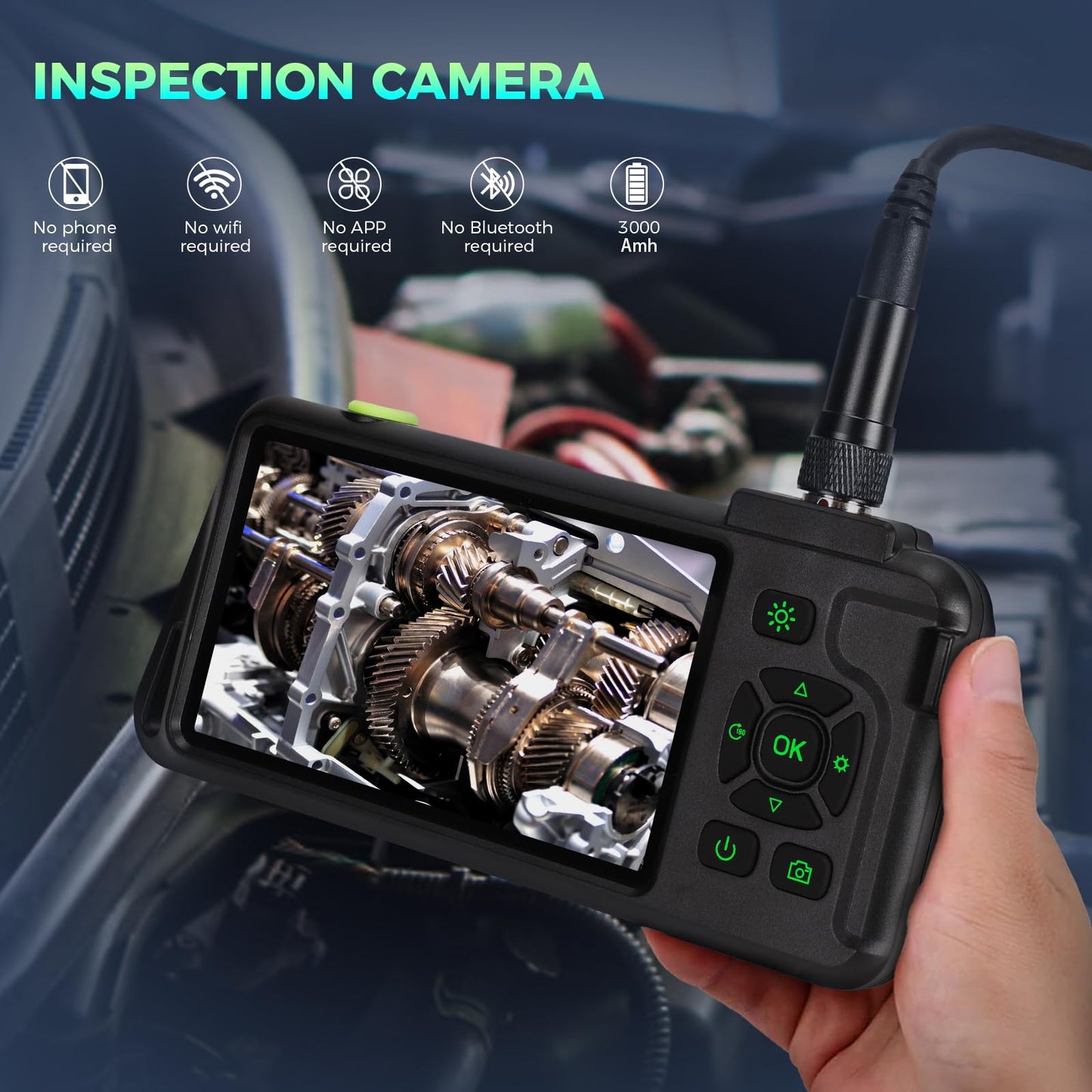 Triple Lens 1080P Borescope with 50FT Semi-Rigid Cable, 5" IPS Screen Endoscope Camera with Lights, 1080P Industrial Borescope with 32G Storage Card,IP67 Waterproof Drain Camera