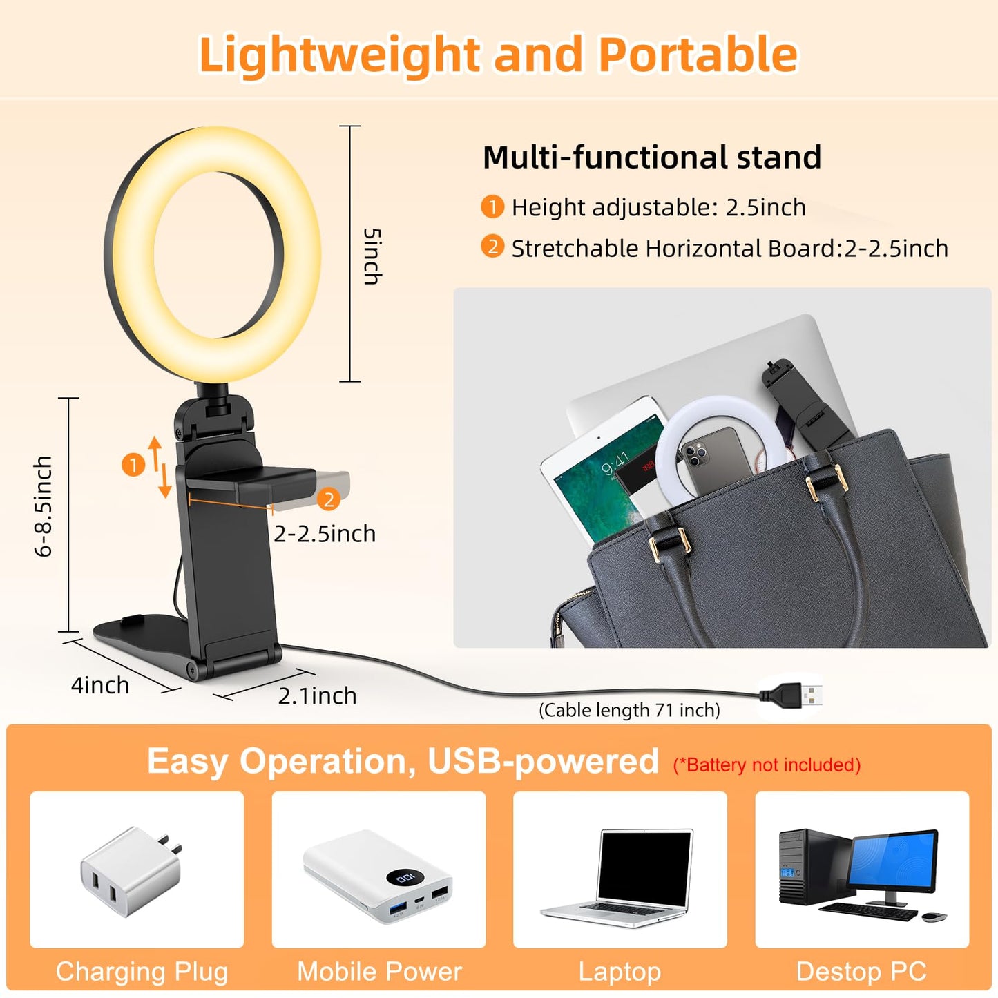 2Packs-Ring Light for Computer Laptop,Video Conference Lighting kit for Zoom Meetings,5" Small Led Selfie Light Portable Ring Light with Stand,Cell Phone Holder Desktop Ring Light for Skype Call Black