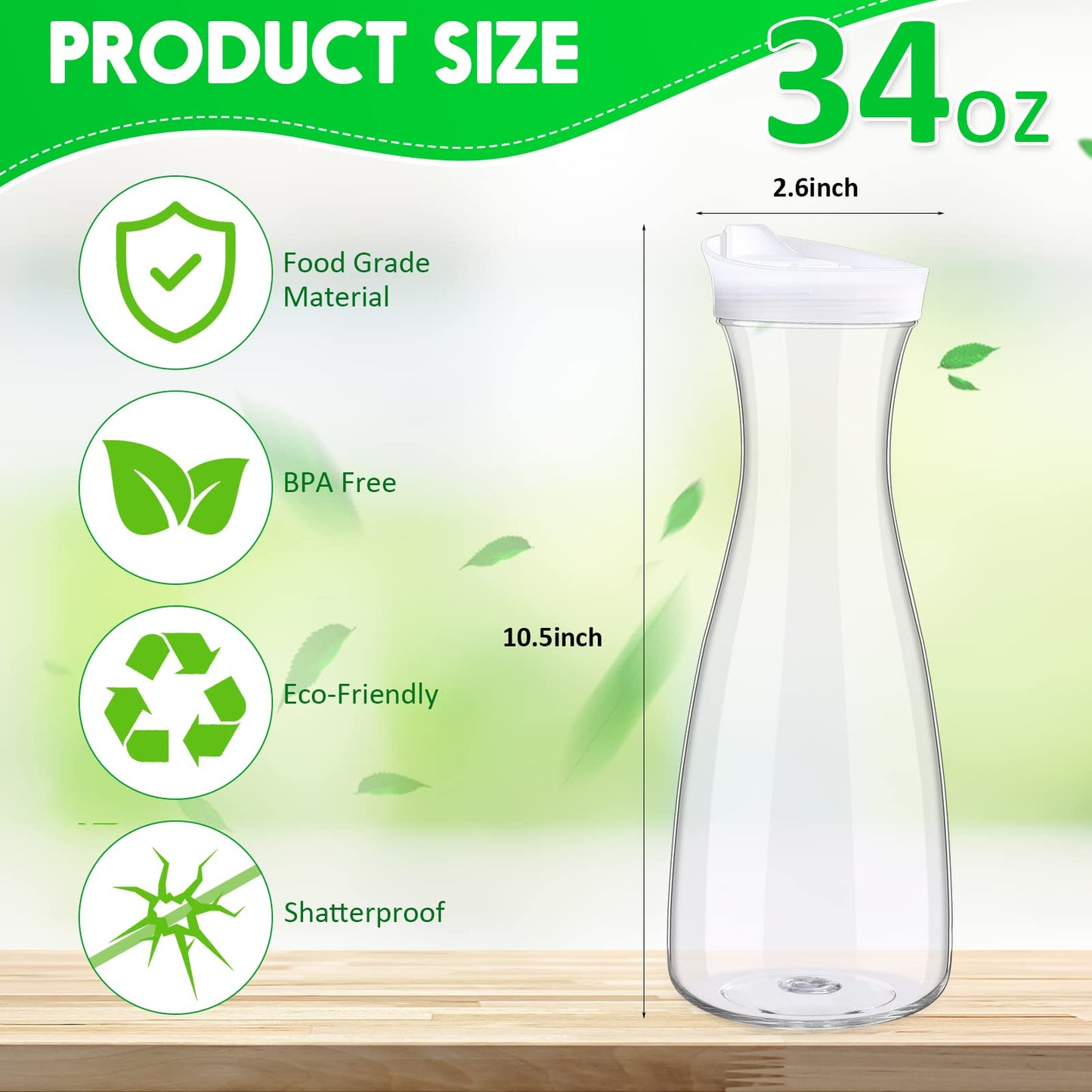 12 Packs Plastic Carafe with Lids 34 oz Clear Mimosa Juice Containers Acrylic Beverage Carafe Pitcher Drink Containers for Fridge Outdoor Iced Tea Powdered Juice Milk Coffee Party Mimosa Bar