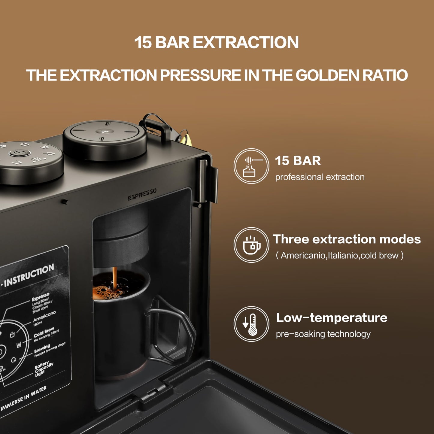 CANDY Portable Espresso Machine with Strap, 3 in 1 Coffee Maker, One-Touch Operation, Rechargeable Cold Brew Up to 60 Cups, for Ground, Ideal for Camping, RV & Outdoor, Home, Heating in Plug-in Mode