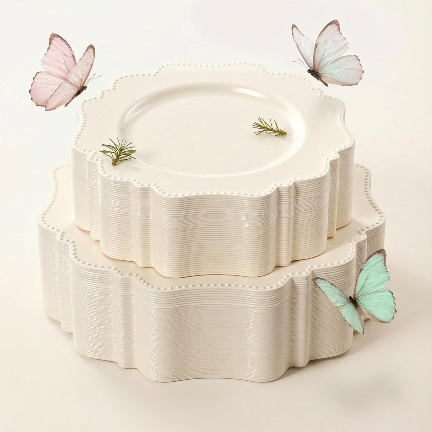 COLOSUS 60pcs Ivory Plastic Plates -Elegant Plastic Plates,Heavy Duty Cream Disposable Plates for Party Include 30 pcs Dinner Plate and 30 pcs Dessert Plate for Wedding/birthday/baby shower