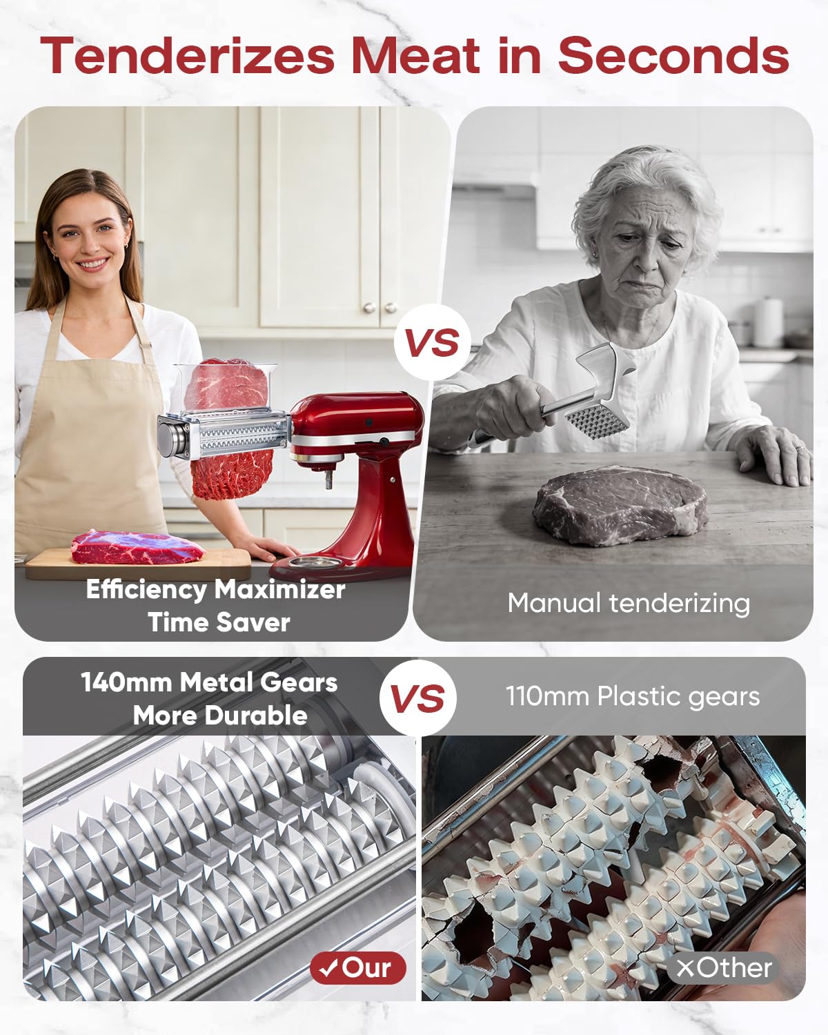 Adjustable Meat Tenderizer Attachment for KitchenAid Stand Mixers 3 Thickness Settings Tenderizer Machine with Wide Metal Wheel & Tall Chute Meat Tenderizer Tool (meat tenderizer)