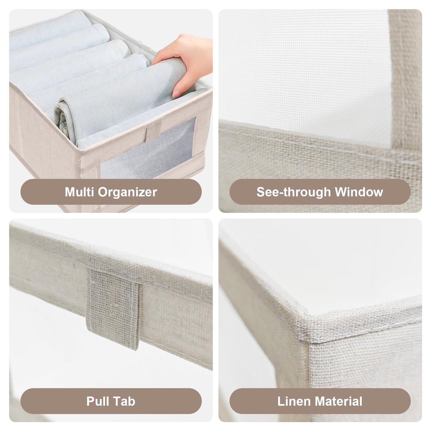 12 Pack Linen Organizers and Storage, Closet Storage Bins Linen Closet Baskets for Organization Foldable Organizer Bins with Clear Window for Organizing Clothing, Beige