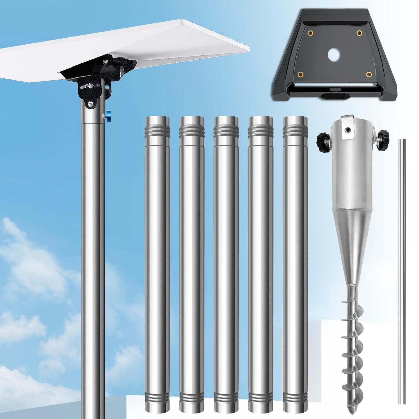 Starlink Gen 3 Pole Mount Kit, Ybervont 10Ft Starlink Ground Pole Mount Gen 3, Features 1.5'' Diameter Stainless Steel Pole with No-Dig Spiral Ground Anchor, Starlink Mounting Kit Gen 3 Pipe Adapter