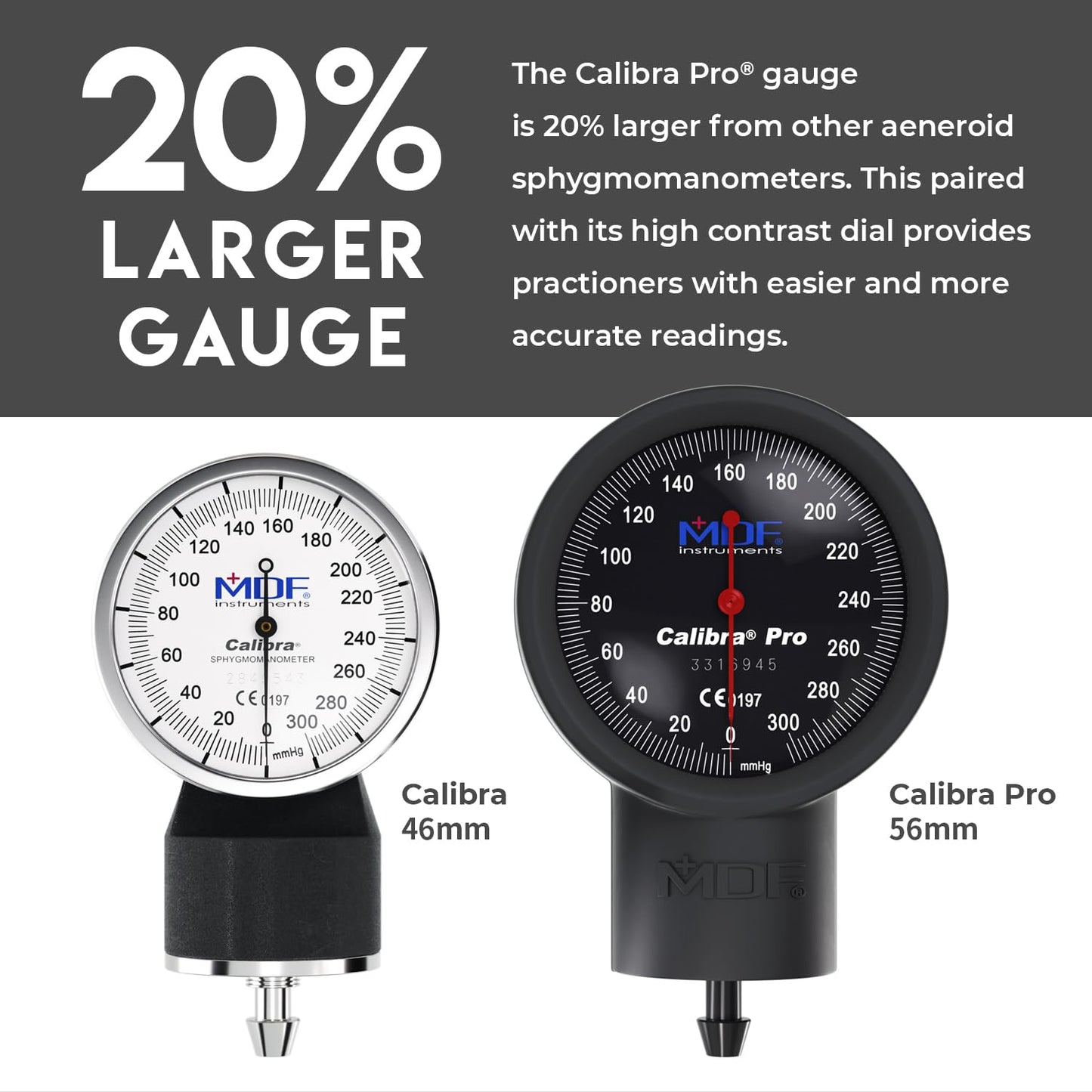 MDF Instruments, Extra Large Gauge Calibra Pro Aneroid Sphygmomanometer with Shock Guard & Adult Sized Cuff Included, Lifetime Calibration, Black Dial, Black Cuff, MDF808B11