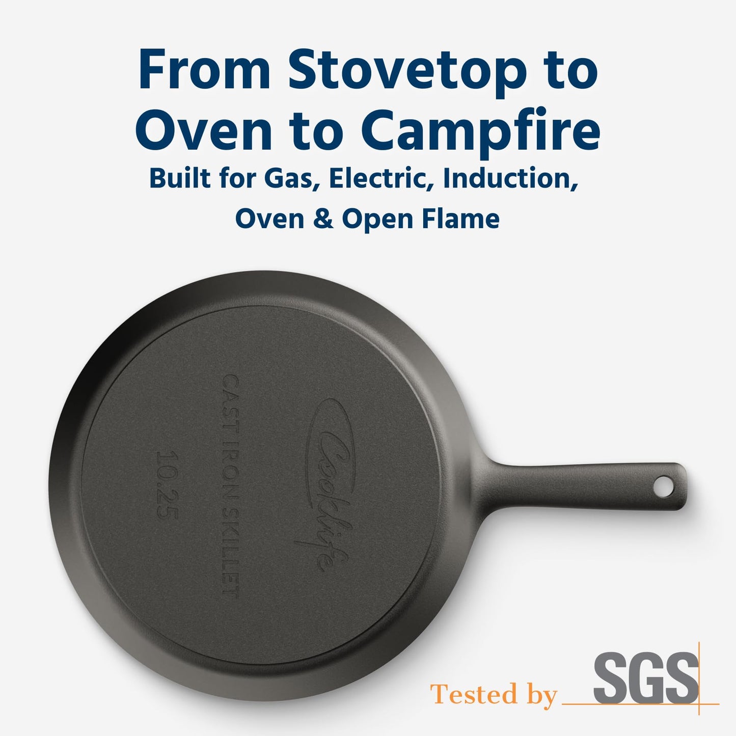 COOKLIFE 10 Inch Lightweight Pre-Seasoned Cast Iron Skillets - Smooth Polished Surface, Easy to Clean Cast Iron Pan Use in the Oven, on the Stove or Grill, Over a Campfire