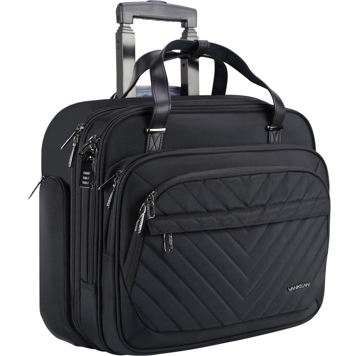 VANKEAN Rolling Laptop Bag Women with Wheels, 15.6 Inch Briefcase for Women, Water Repellent Overnight Rolling Computer Bag with RFID Pockets for Travel Business Work School, Black