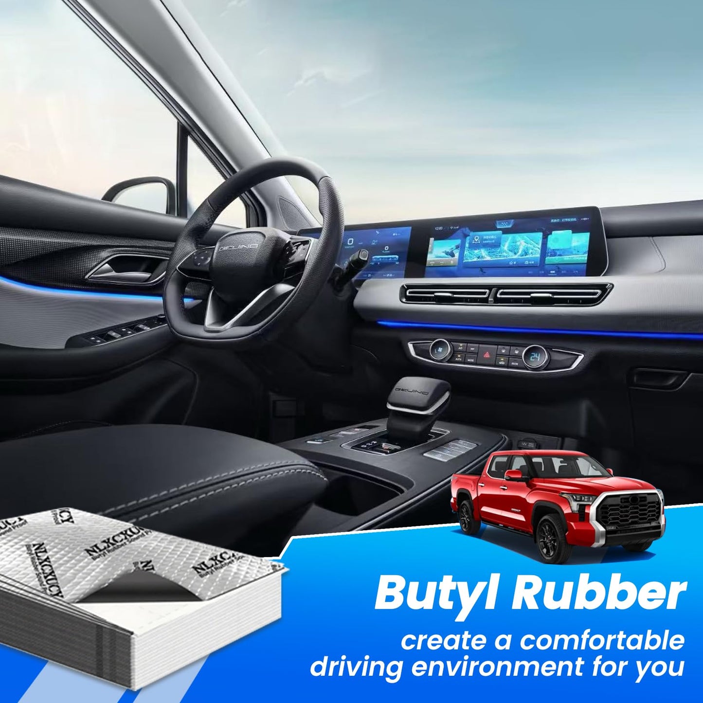 NLXCXUCY 33 Pcs 80mil (2mm) 36 sqft(3.4 sqm) Car Sound Deadening Mat,Butyl Automotive Sound Deadener,Noise Insulation and Vibration Dampening Material with Silicone Bumps Gloves