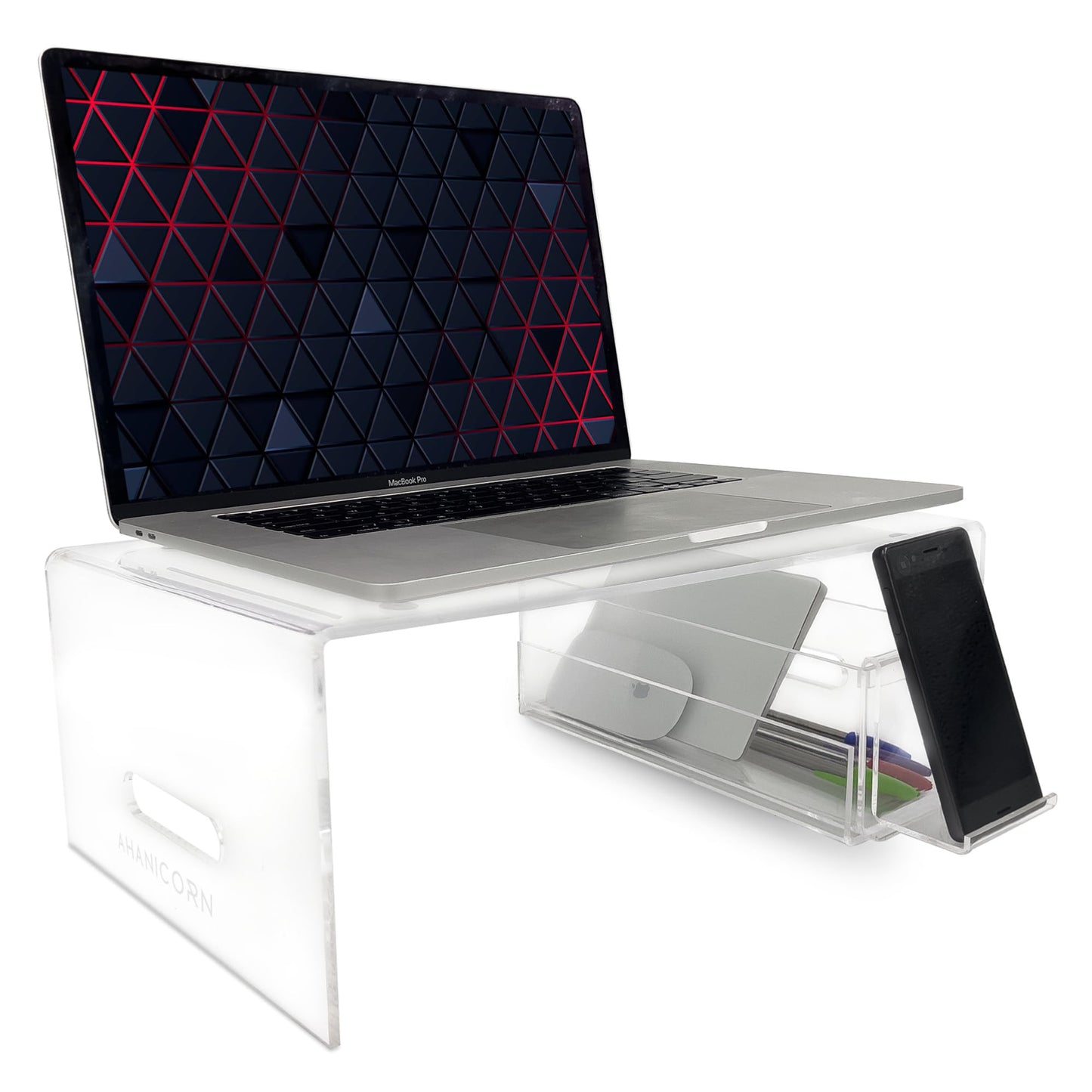 AHANICORN Acrylic Laptop Stand for Desk, Bed, and Coffee Tables with Detachable Phone Stand Compatible with 16 Inch MacBook Pro