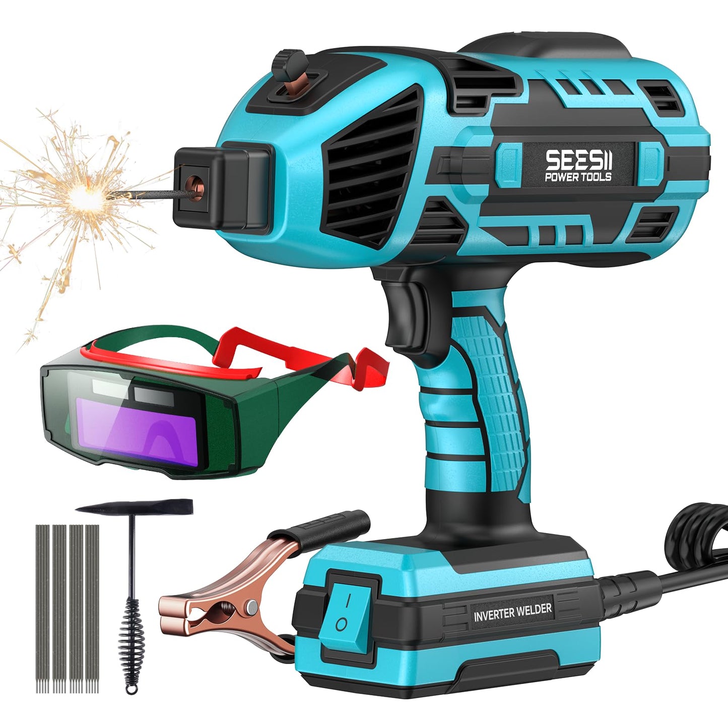 Seesii Portable Welder Handheld, 110V 120A Portable Welding Machine with Goggles & Chipping Hammer, Compatible with for 3/32"-1/8" Rods, Suitable for Home DIY Repair and Automotive Repair Welding