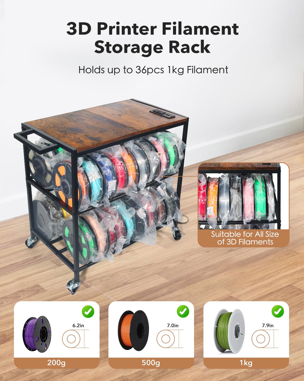 3D Printer Stand with Filaments Storage,Suitable for Small 3D Printers,3D Printer Table/Cart/Desk Suitable for Workshops, Homes and Offices