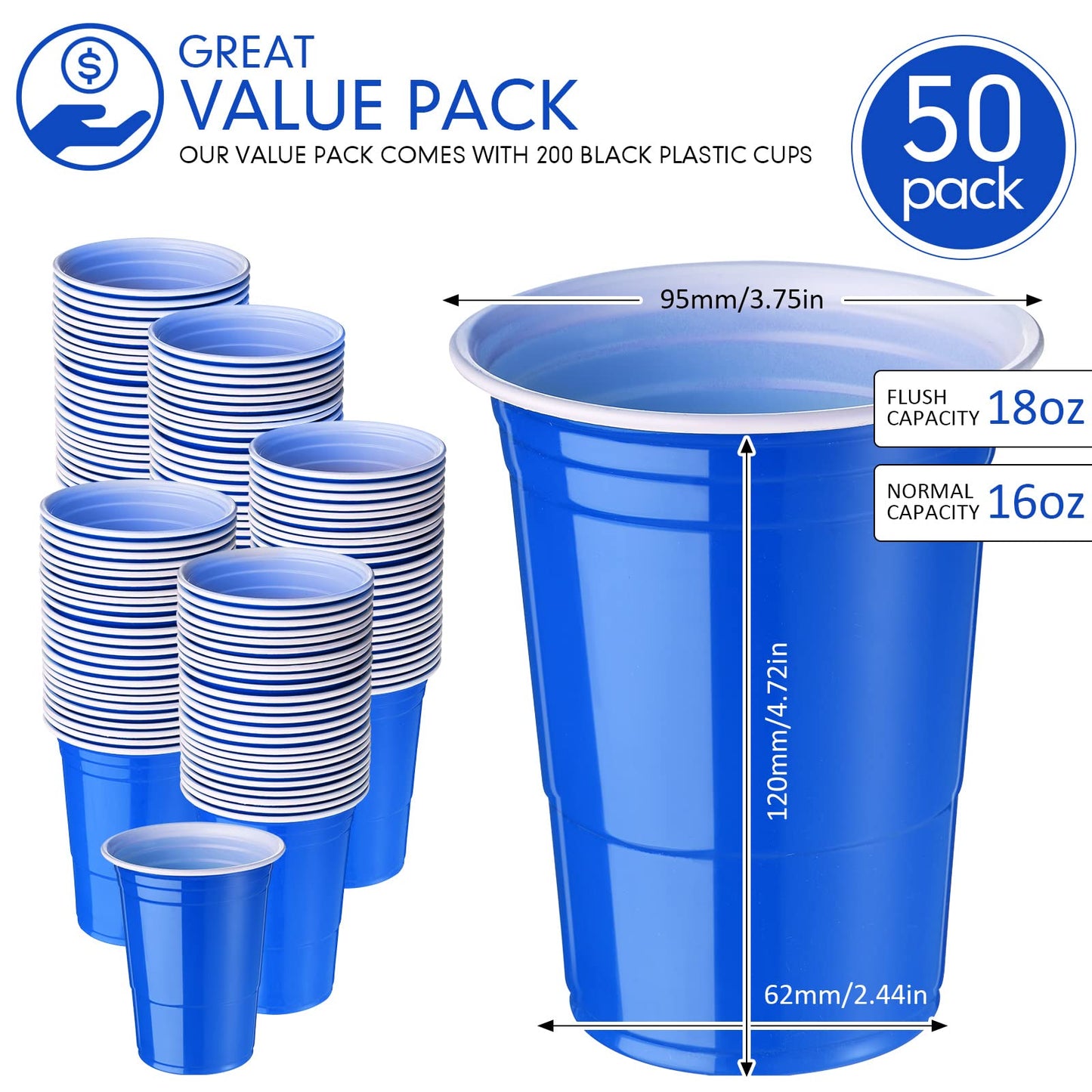 Mimorou 200 Pack Plastic Cups Bulk for Wedding Party 16 oz Disposable Cups Stackable Plastic Beverage Drinking Tumblers for Birthday Bachelor Baby Shower Christmas Graduation Picnics Party(Blue)