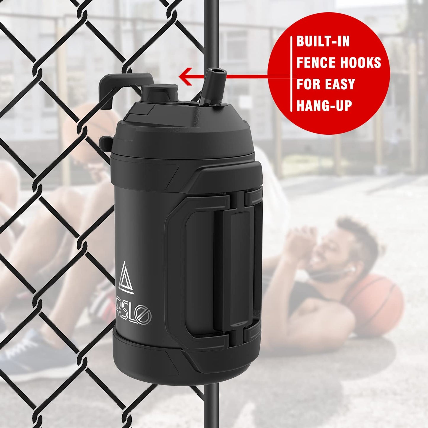 Arslo Sports Water Jug - Gallon Water Bottle - Large Insulated Stainless Steel Bottle for Gym, Workouts, Basketball, Football, Soccer - Keep Water Cold for Up To 24 Hours - 108 Ounce (Black)