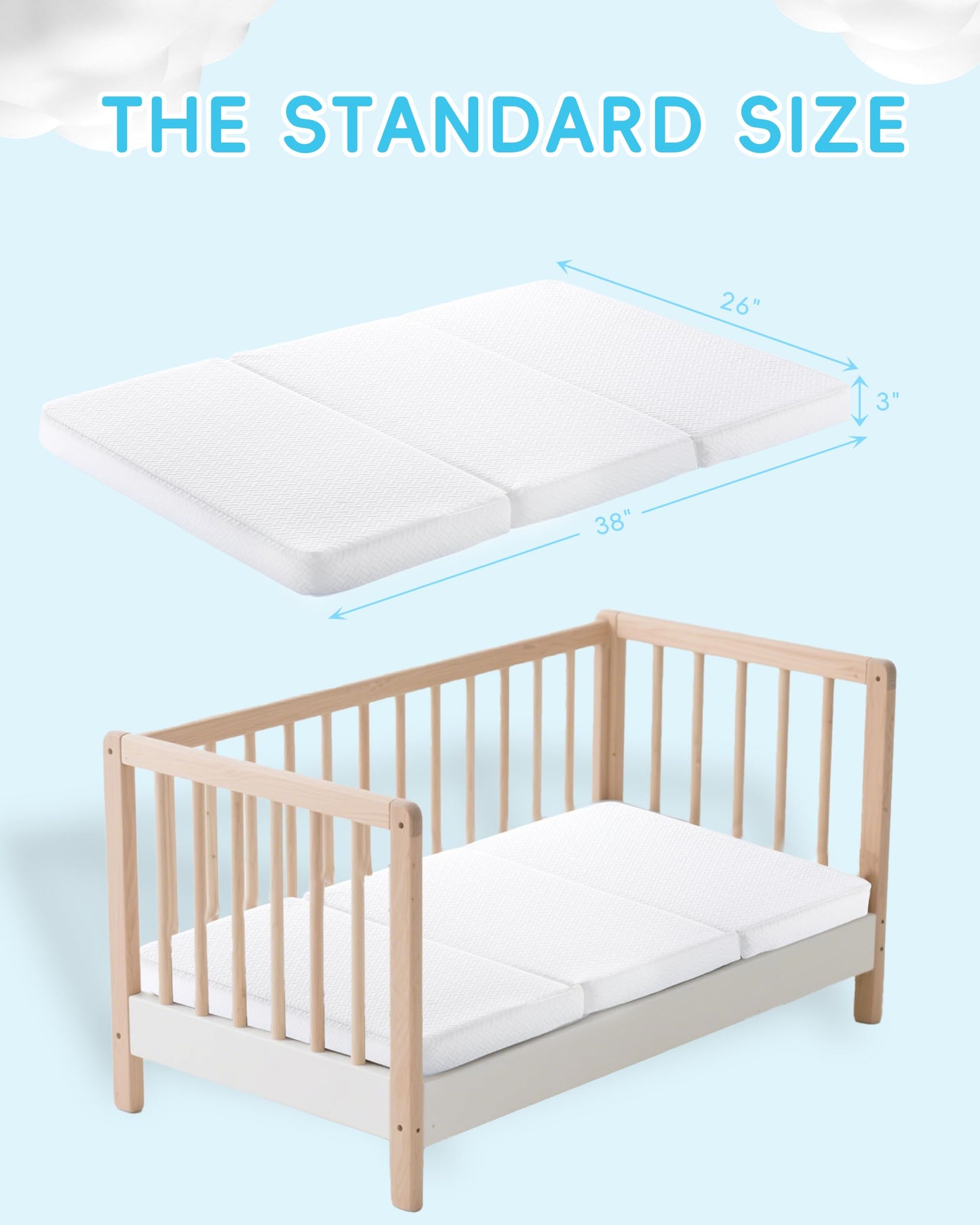 ZNUZDRK Pack and Play Mattress 38"x26", Tri-fold Portable Pack N Play Mattresses for Playpens, Dual-Layer Crib Mattress with Waterproof Washable Breathable Cover for Infants and Toddlers