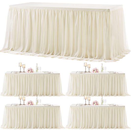 4 Pack 6ft Ivory Tulle Tablecloths for Rectangle Tables 6 Foot Ivory Rectangular Table Cloth Wrinkle Free Table Cover with Tutu Skirt for Wedding Baby Shower Birthday Party Banquet Buffet Cake