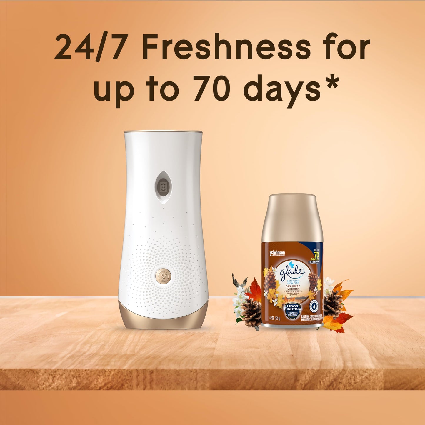 Glade Automatic Spray Refill and Holder Kit, Air Freshener for Home and Bathroom, Cashmere Woods, 6.2 Oz, 6 Count