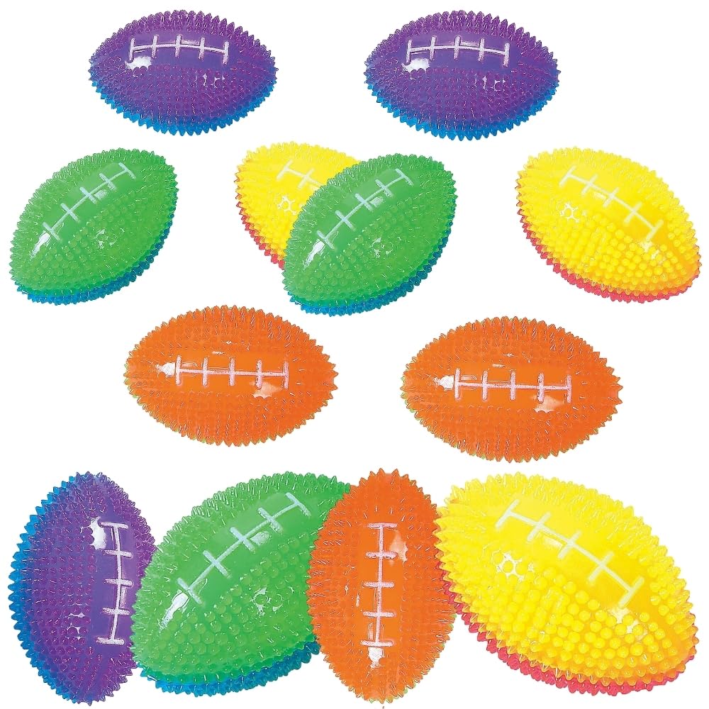 Light Up Small Footballs - Set of 12 Rubber Squishy Balls - Sports Party Favors and Active Play Toys