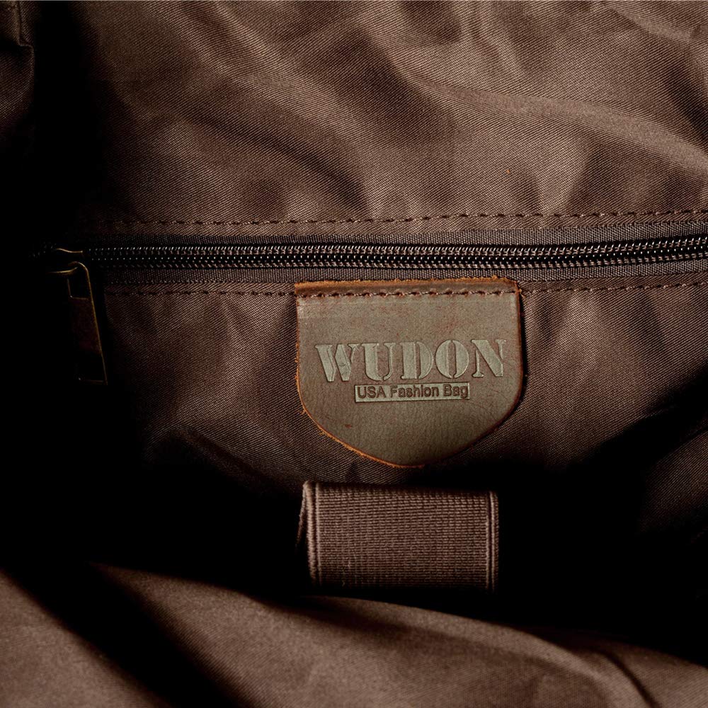 WUDON Leather Backpack for Men, Waxed Canvas Shoulder Rucksack Carry-On Travel Backpack (Khaki)