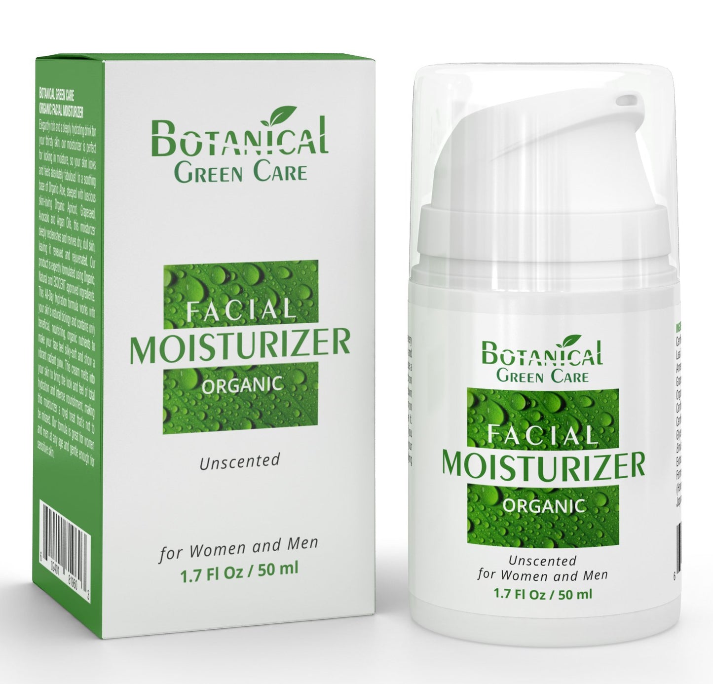 Botanical Green Care Organic Facial Moisturizer. Anti aging Face Cream. Moisturizer Face Cream. Natural Face Moisturizing Cream for Sensitive, Dry & Normal Skin for Women and Men