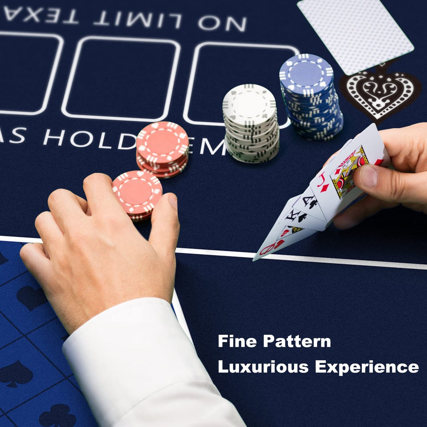 70 x 35 Inch Poker Mat, 8 Players Texas Hold'em Poker Rubber Mat Poker Topper for Tables, Folding Portable Poker Table Top Layout w/Carrying Bag for Poker Games, Blackjack, Casino (70 x 35 Inch-Blue)