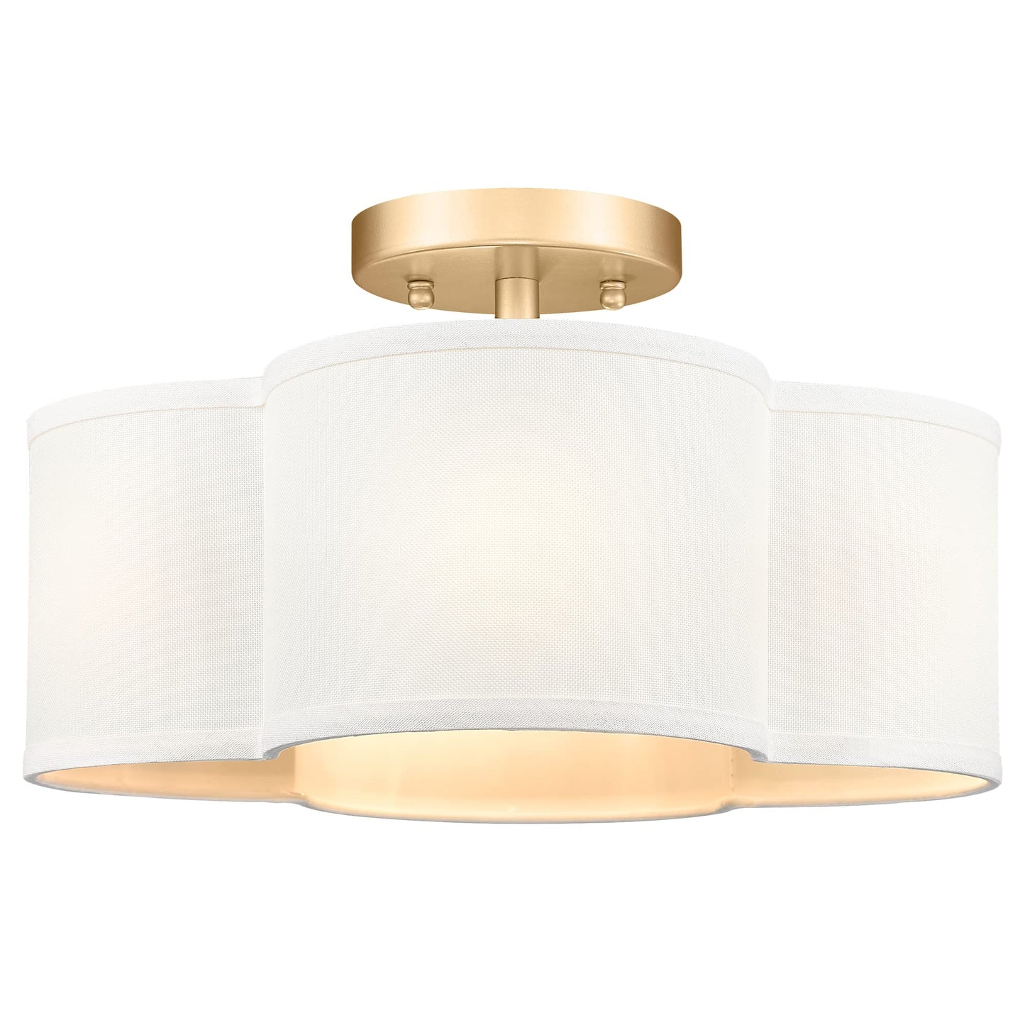 Audickic Gold Semi Flush Mount Ceiling Lights, 14" 4-Light Ceiling Light Fixtures with Fabric Shade in Quatrefoil Shape, Farmhouse Brass Drum Lighting for Kitchen Hallway Bedroom, AD-22007-4SF-GD