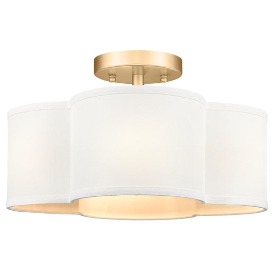 Audickic Gold Semi Flush Mount Ceiling Lights, 14" 4-Light Ceiling Light Fixtures with Fabric Shade in Quatrefoil Shape, Farmhouse Brass Drum Lighting for Kitchen Hallway Bedroom, AD-22007-4SF-GD