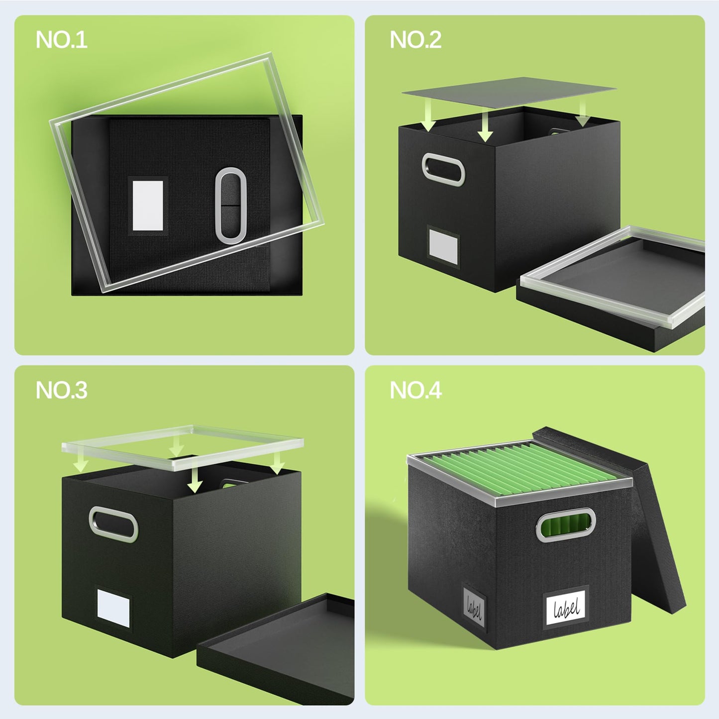 GRSQYS File Organizer Box File Boxes for Hanging Files with Lid Set of 3 Decorative Hanging Folders Letter Size Organizer with One-Piece Plastic Frame Slides (13.2 * 10.1 * 10.1in(3Pack), Black)