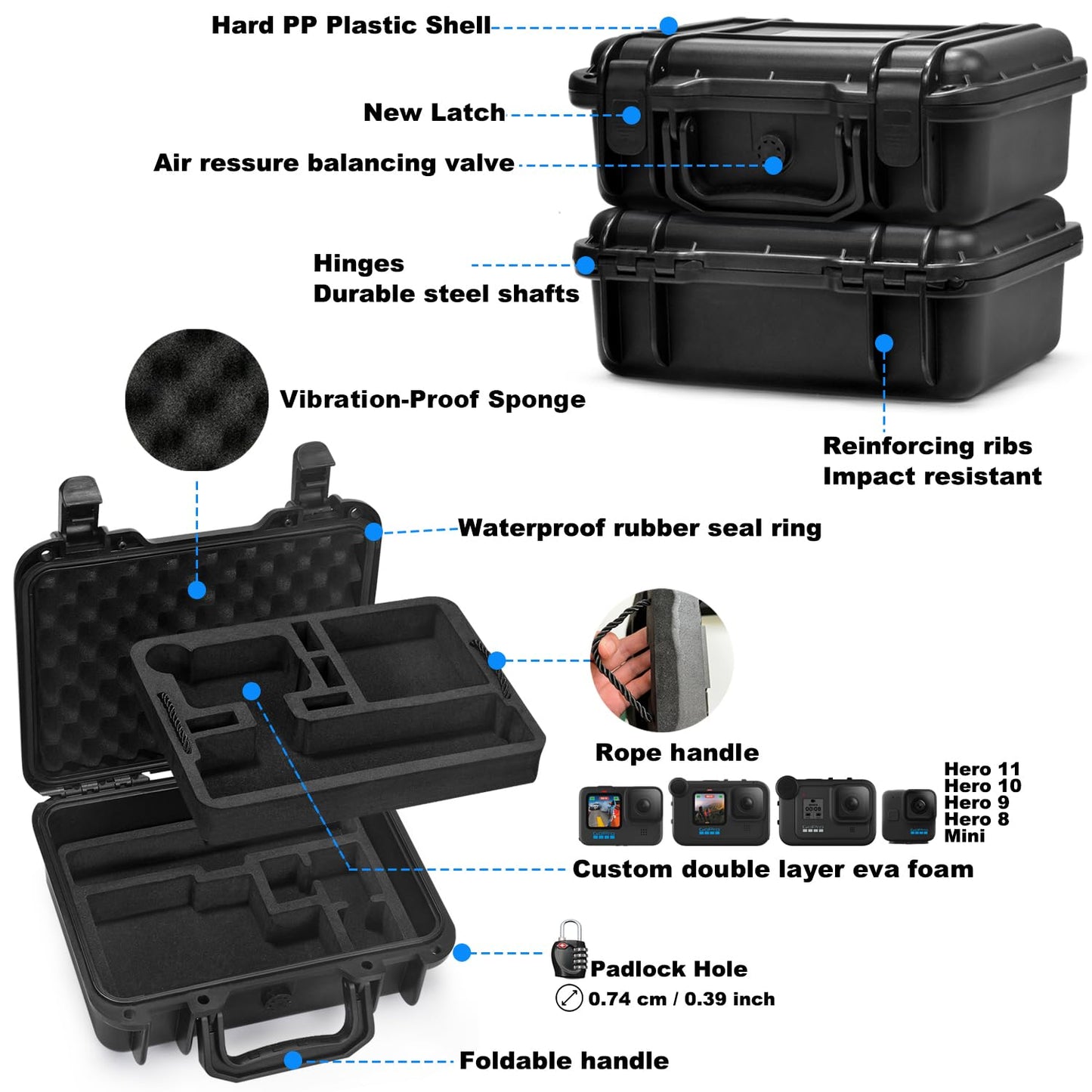 Lekufee Waterproof Hard Case Compatible with Gopro Hero 13/Gopro Hero 12/11/10/9/8/Media Mod/Gopro Volta/Creator Edition/Action Camera and Other Accessories(Case Only)