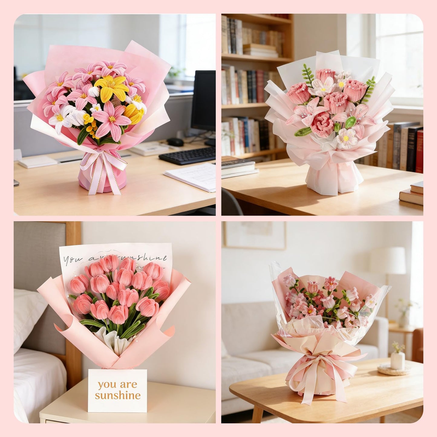 500PCS Pipe Cleaner Flower Kit,Bulk Pipe Cleaners Craft,Chenille Stems with Wrapping Paper for Valentine's Day Mother's Day Graduation Birthday