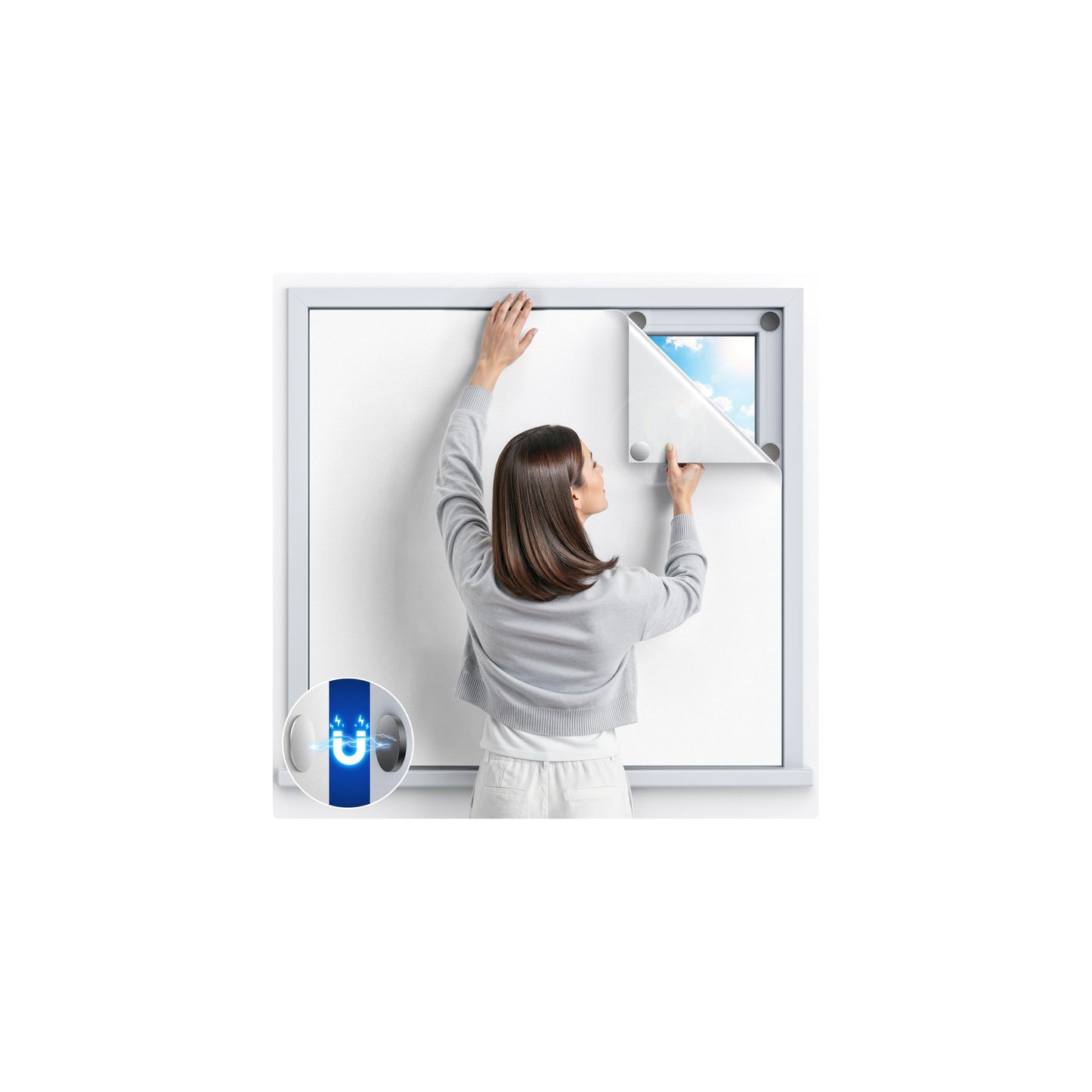 Magnetic Blackout Window Cover with Strong Magnets – 75" x 58" Portable Blackout Curtains for Bedroom, No Drill Black Out Blinds & Temporary Black Out Shades for Windows Film RV Travel Skylight-White