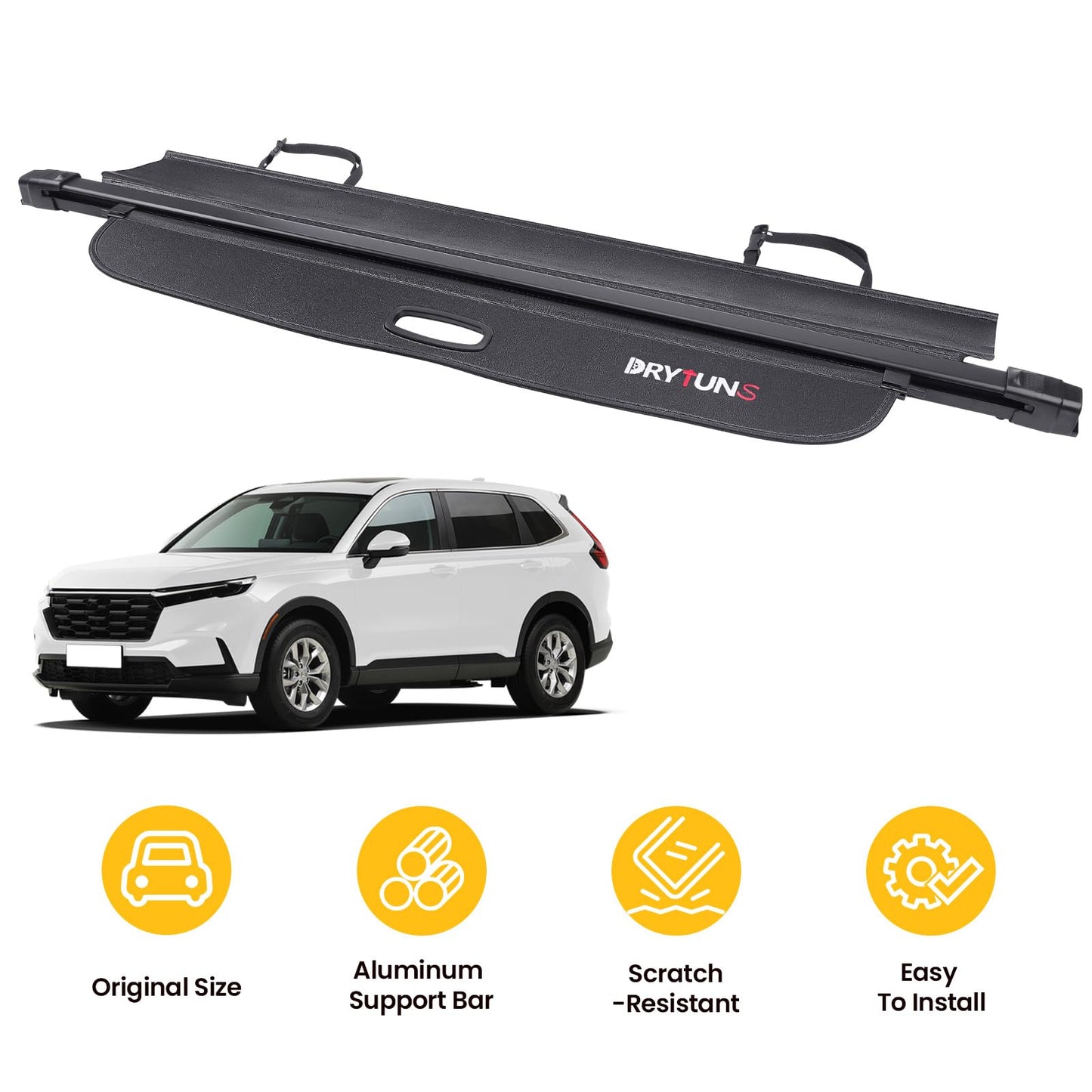 Drytuns Cargo Cover for Honda CRV 2026 2025 2024 2023, Retractable Cargo Trunk Cover for Honda CRV 2023-2026 (Leather - Extension & Straps)
