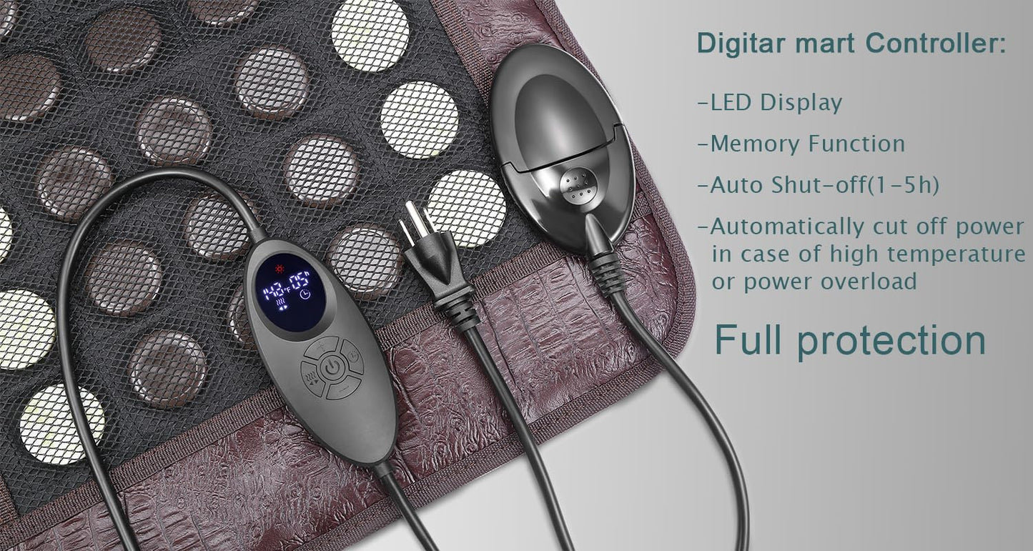 XUYU Far Infrared Heating Pad for Lower Back Shoulders-Jade and Tourmaline Gemstones - Negative Ions,Low EMF（2025 Upgraded）