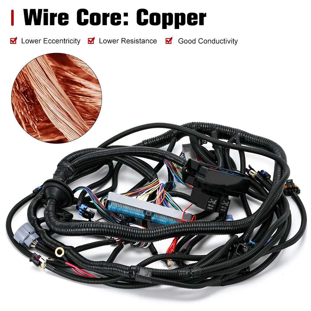 4L60E DBC LS Standalone Wiring Harness Compatible with GM LS1 1999-2006 Vortec Engines 4.8L 5.3L 6.0L Drive by Cable, with 8 Pack Fuel Injector Connector Adapter EV1 Transfer to EV6