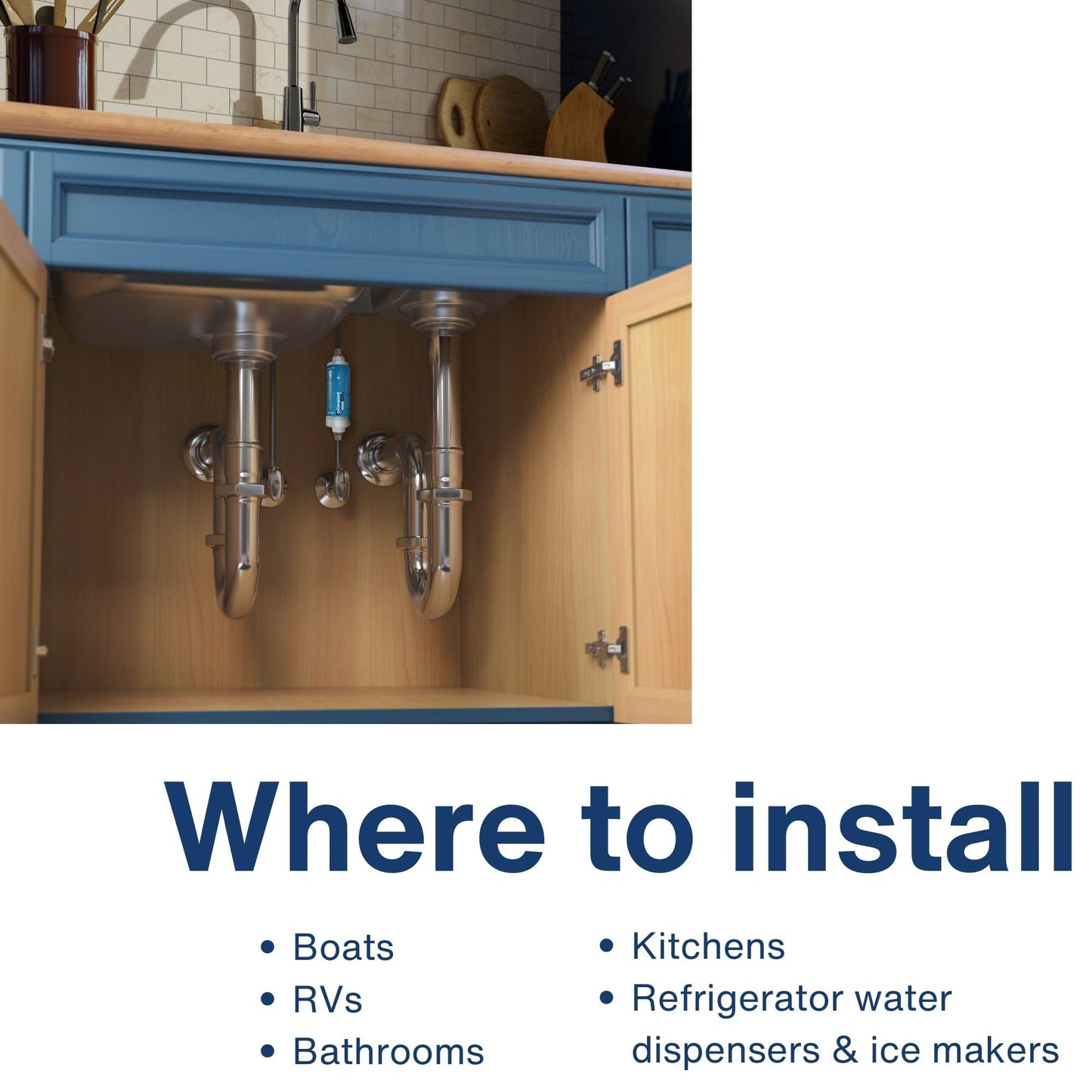 Campbell Ultrafiltration+ Inline Under Sink Filter Kit - High flow inline filter: 2.2 GPM. Removes up to 99% of over 1,000 harmful contaminants including: PFAS, PFOA, and PFAS - NSF 42/53 Certified
