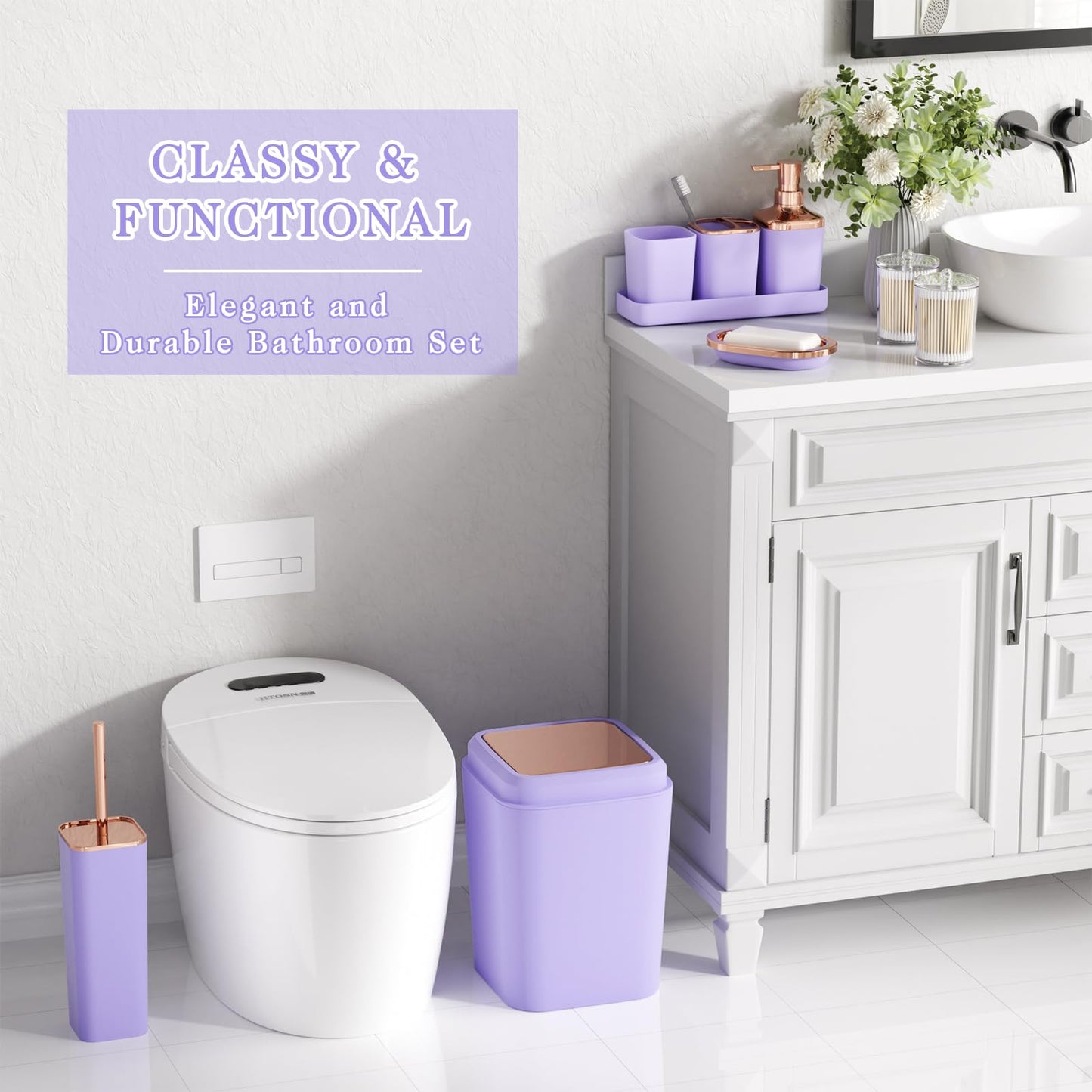 XLHOMO Bathroom Accessory Set–Bathroom Sets with Shower Curtain and Rugs, Non Slip Bathroom Rugs Super Absorbent, Light Purple Ombre Shower Curtain with Hooks, Lavender Bathroom Sets Complete for Home