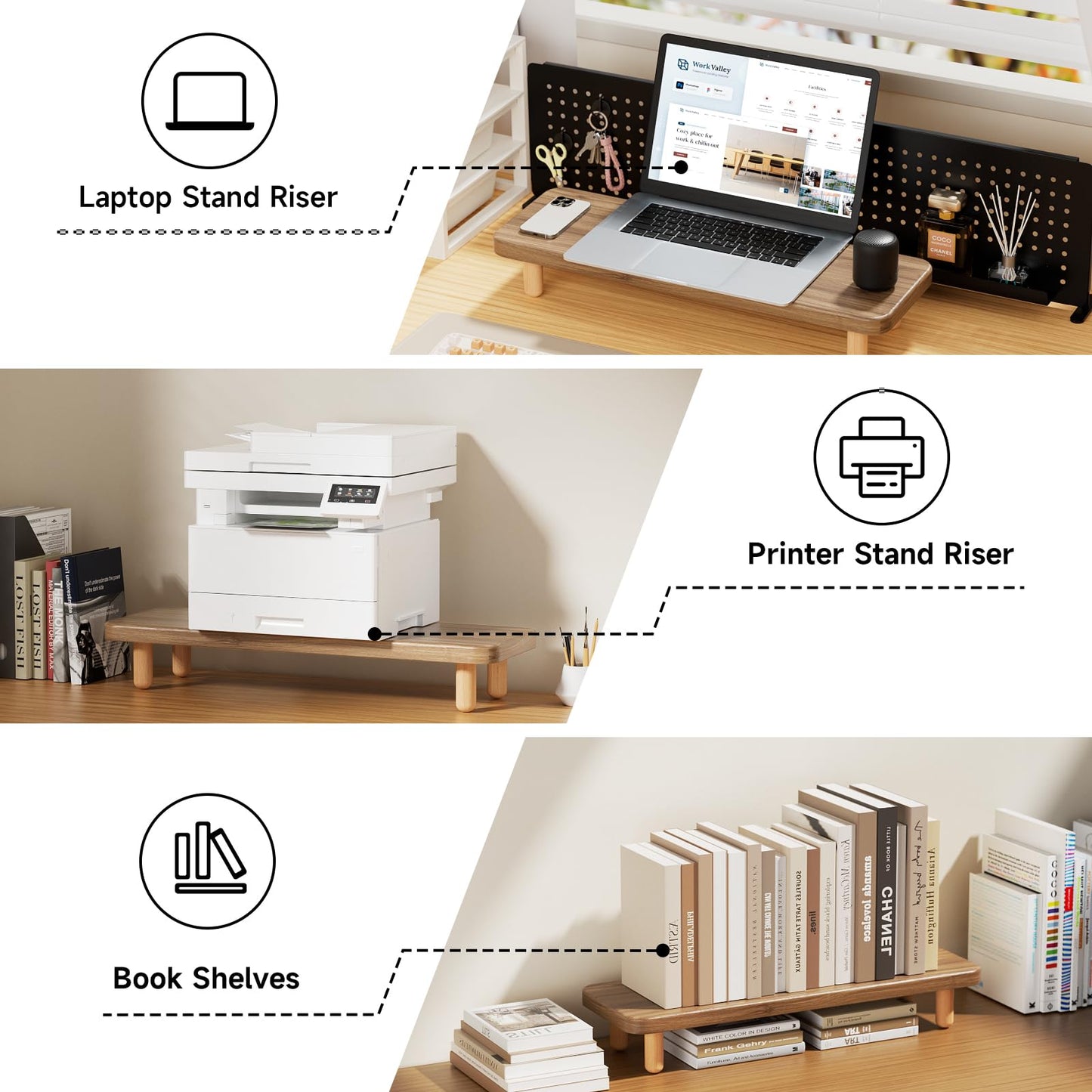 NestNeat Monitor Stand Riser, 24 Inch Wood Desk Organizer with Monitor Stand & Storage Computer Monitor and Laptop Riser Multifunctional Laptop Stand Desk Organizer for Office Home Screen/Laptop/PC (Light Walnut)