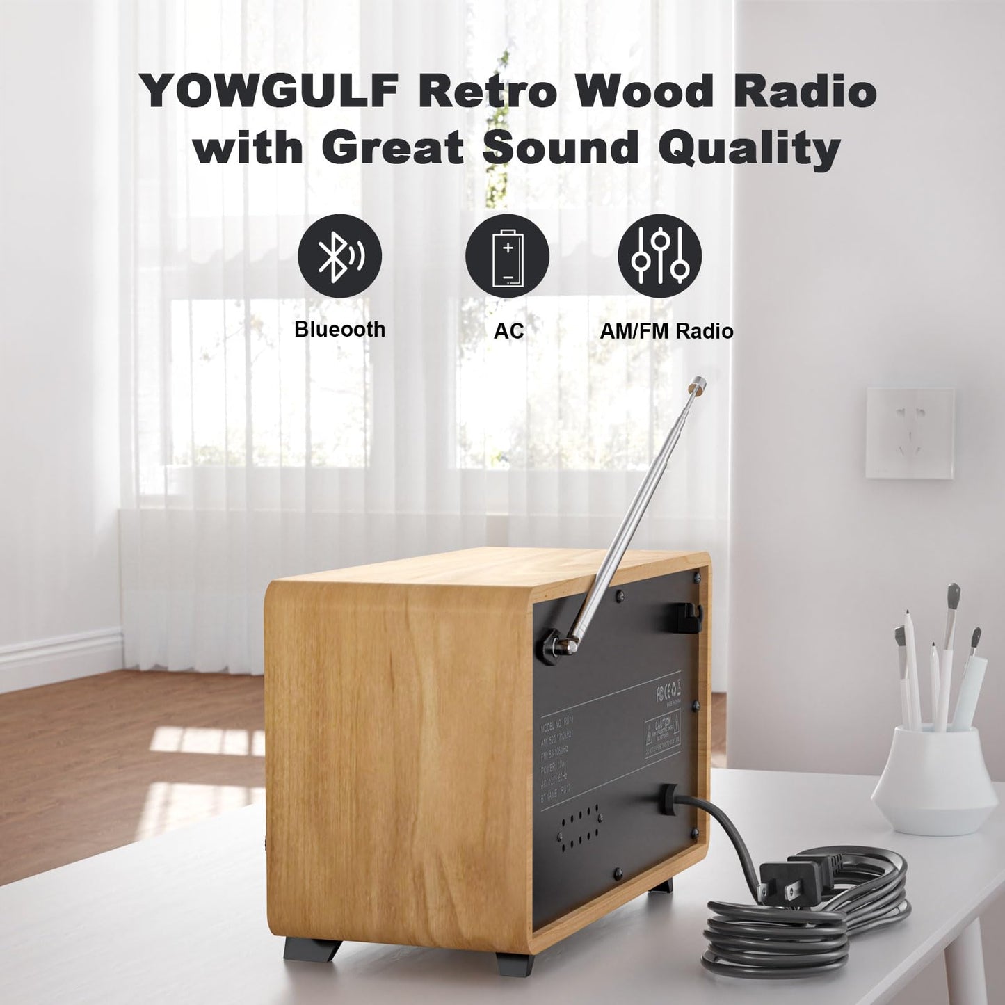 YOWGUIF AM FM Radio Classic Retro Wood Table Radio Bluetooth Speakers Radios Plug-in Wall with Rotary Knob Great for Home, Office