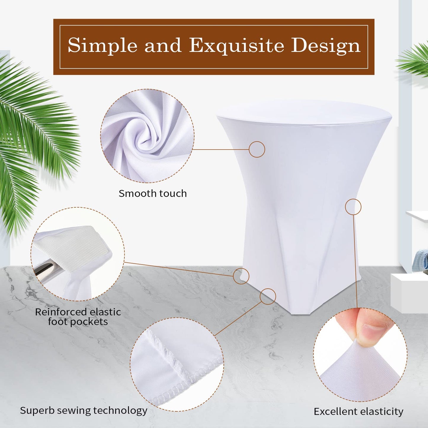 Linyuthia 10 Pack Spandex Cocktail Table Cover Bulk 24 x 43 Inch Round Highboy Stretch Bistro Tablecloths Fitted Corner High Clothes for Weddings Banquet Birthday Party (White)