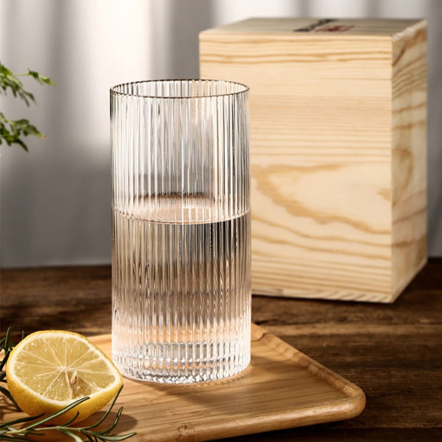 INSETLAN Glass Cups Vintage Glassware Set of 4 Large, Origami Style Transparent Cocktail Glasses Set, Bar Beverages Ice Coffee Cup Juice Ripple Drinkware, 370ml (L)
