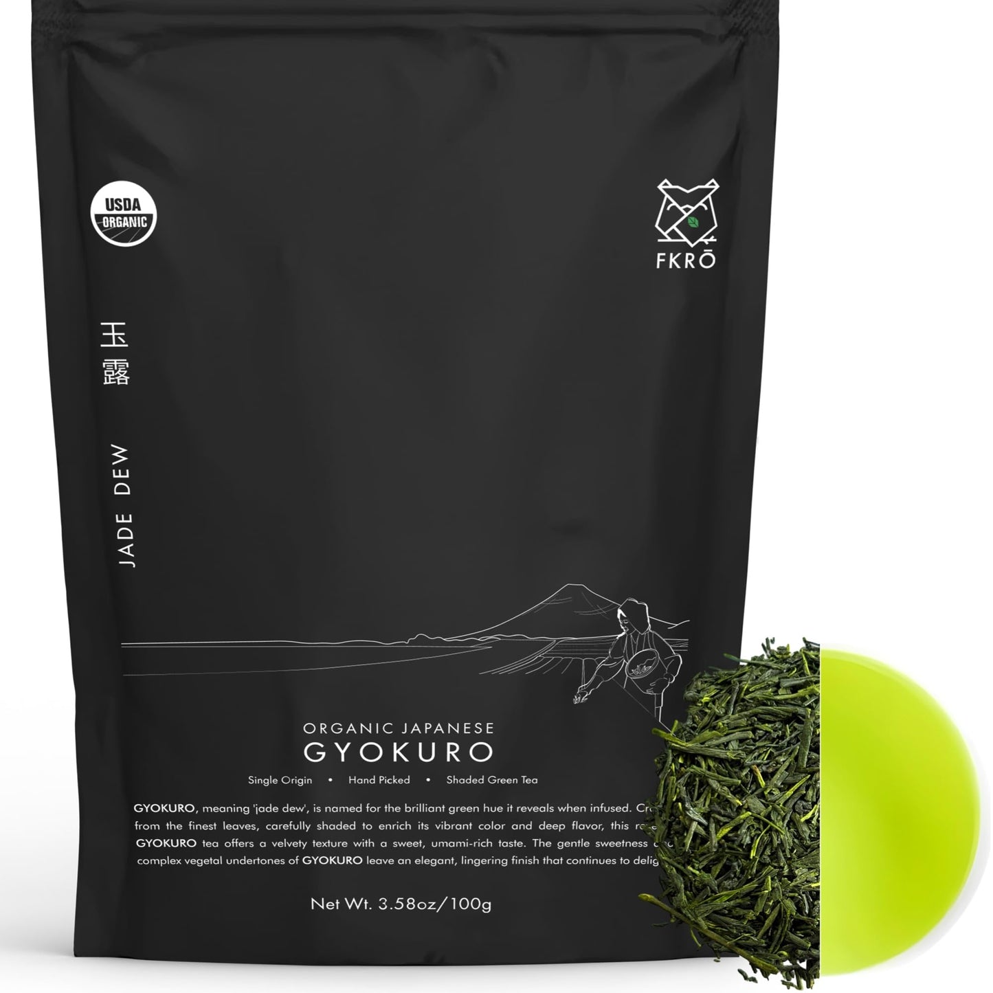 FKRO Organic Gyokuro | Premium Japanese Shade-Grown Green Tea | Hand-Picked Loose Leaf Tea, Shaded for 21 Days | Freshly Flown from Japan Monthly (100g/3.5oz Pouch)