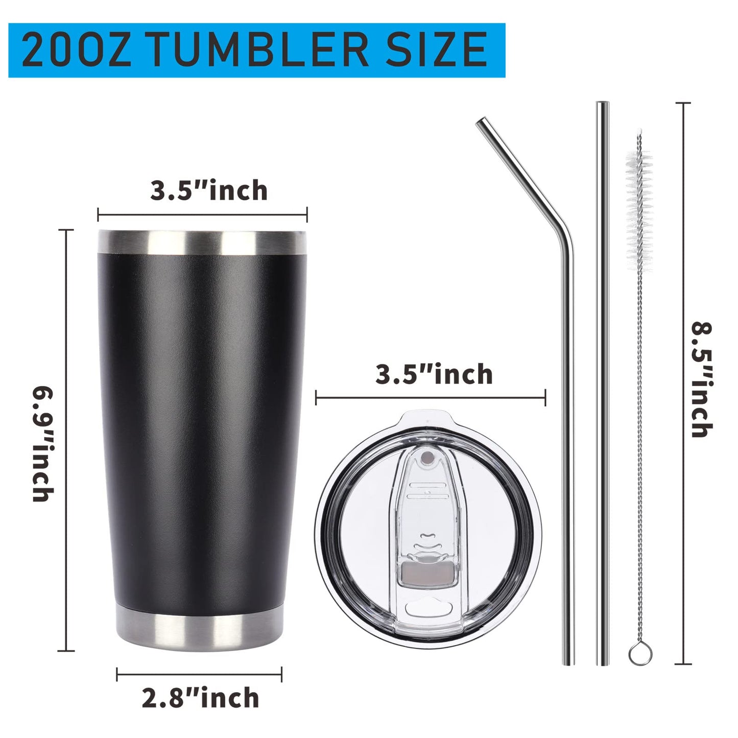 Pandance 20oz Stainless Steel Insulated Tumblers with Lid and Straw Bulk, Double Wall Vacuum Water Cups for Hot & Iced Coffee Drinks Travel Mug (Mix, 12 pack)