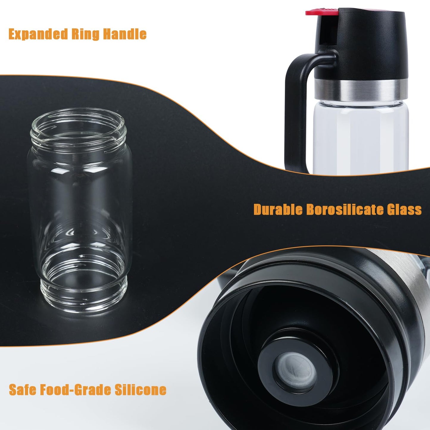 Honey Dispenser 12Oz 2Pack No Drip with Stand, Glass Honey Jar, Syrup Dispenser, Easy One Hand Use Honey Pot for Coffee or Tea, Mess Free Honey Dispenser for Syrup, Honey Container (2Pack Black)