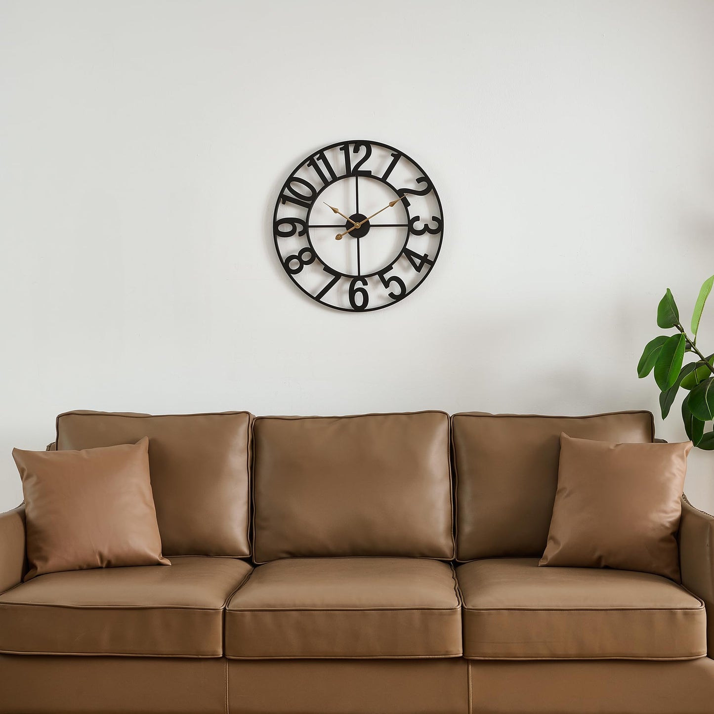 Alarmore Wall Clocks for Living Room Decor, Silent Wall Clock Battery Operated, Mid Century Rustic Farmhouse Black Metal Skeleton Large Clocks for Kitchen, Bedroom, Dining Room-18 in