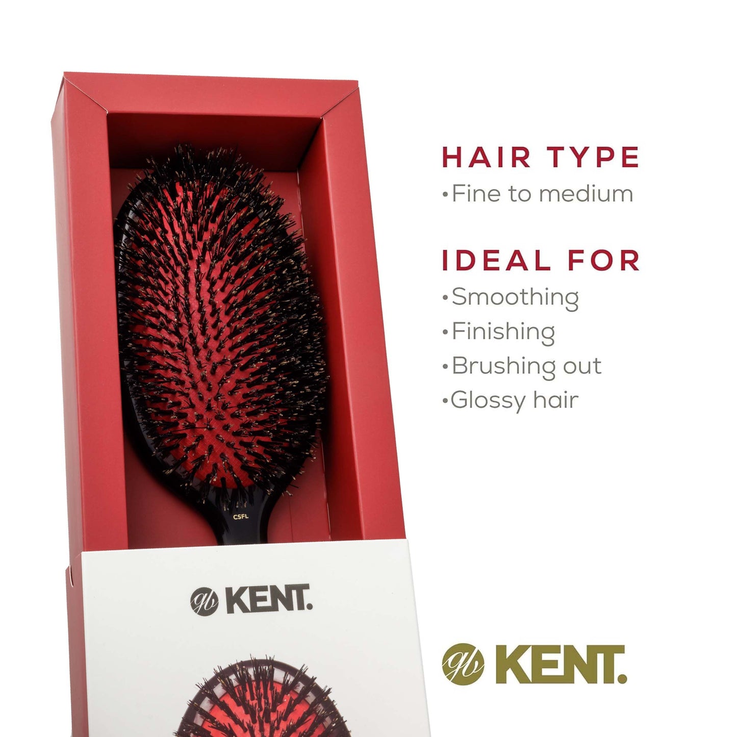 Kent CSFL Classic Shine Large Oval Cushion Straightening Brush and Hair Detangler - Natural Black Boar Bristle Hair Brush - Shine Hair Brush and Scalp Scrubber for Long Thick Hair + Hairbrush Cleaner