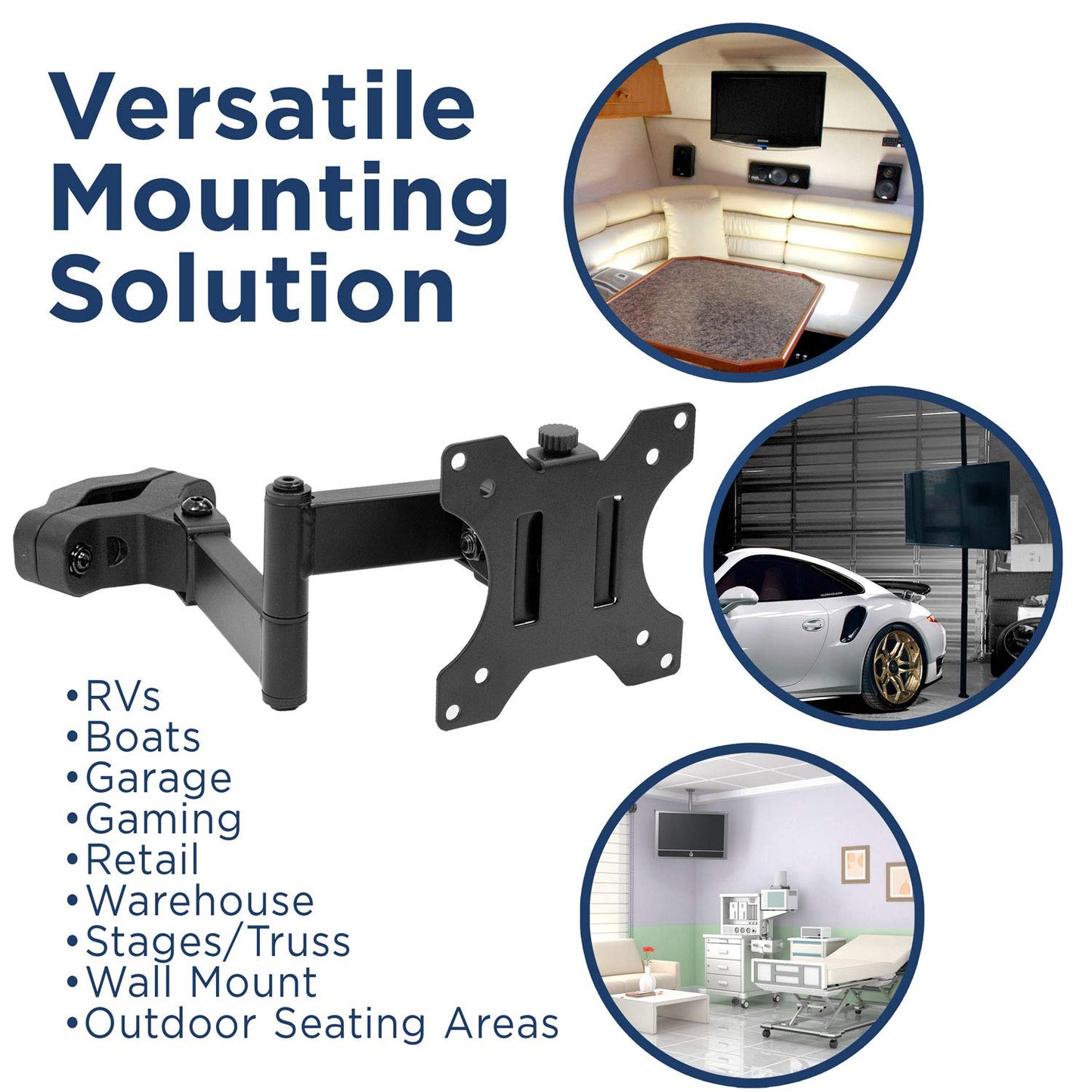 Mount-It! Universal Full Motion Steel Pole Mount with Articulating Arm and Removable VESA Plate for 17 to 32 Inch Monitors & TVs, VESA 75x75 & 100x100 Compatible, Black (MI-391)